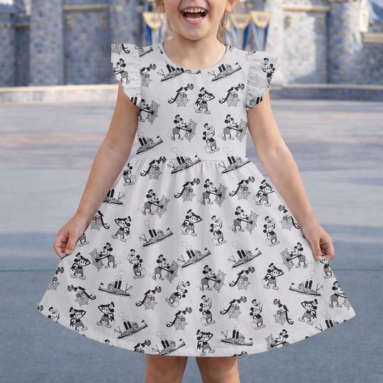 Discover Mickey Mouse Dress, Mickey Cruise Costume, Mickey Cruise Outfit, Mickey Flutter Sleeve Dress, Disney Vacation Dress, Cartoon Wear