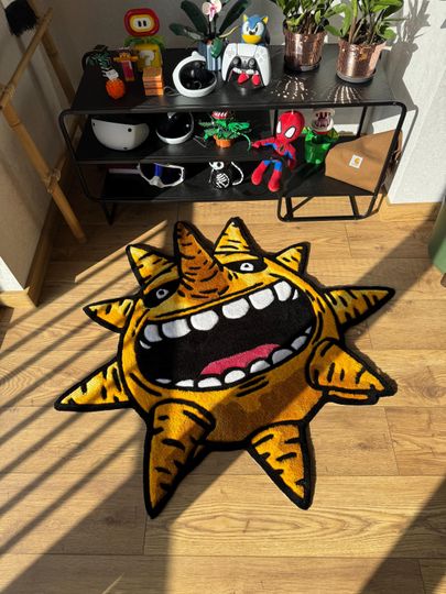 Discover Handmade custom Sun Wool Rug: Tufted Anime Carpet