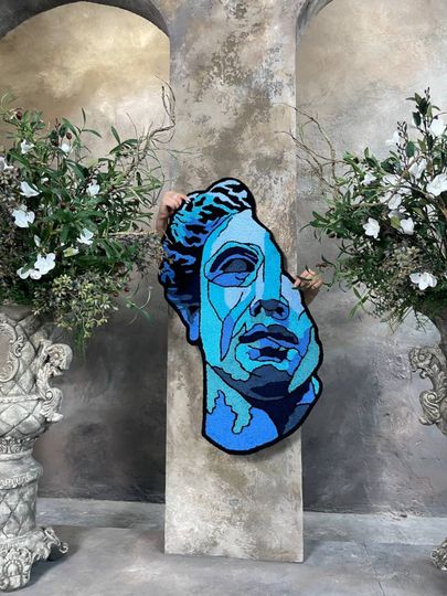 Discover Handmade Greek Statue Rug: Trippy Abstract Wall Decor Carpet