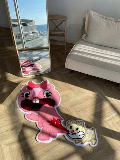 Discover Handmade Giggles Wool Rug: Happy Tree Friends Tufted Carpet