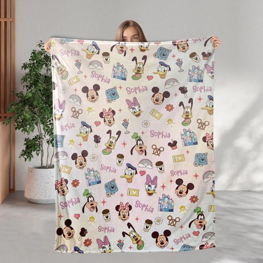 Discover Personalized Disney Mickey And Friends Blanket, Custom Name Mickey Minnie Blanket Gift, Pluto Donald Max Blanket, Disneyland Birthday Gift