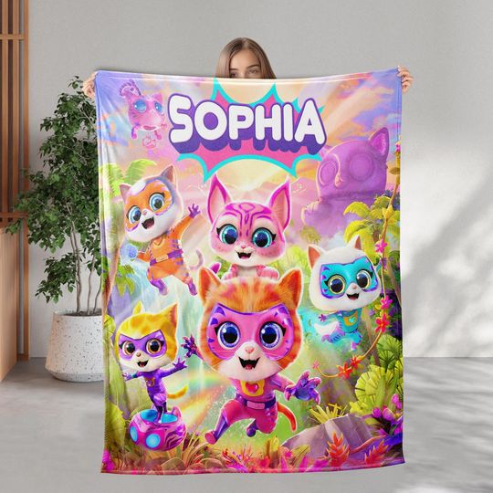 Discover Personalized Disney Superkitties Season 3 Blanket, Custom Name Superkitties Blanket Birthday Gift, Buddy Bitsy Ginny Sparks Hero Blankets