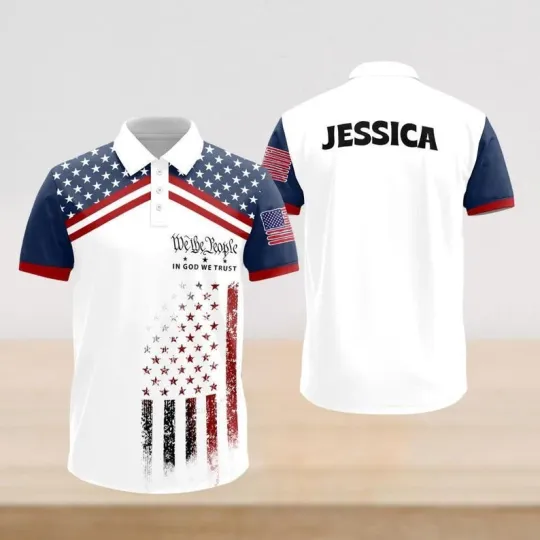 Discover Custom Name In God We Trust Christian Patriotic America 4th Of July Polo Shirt