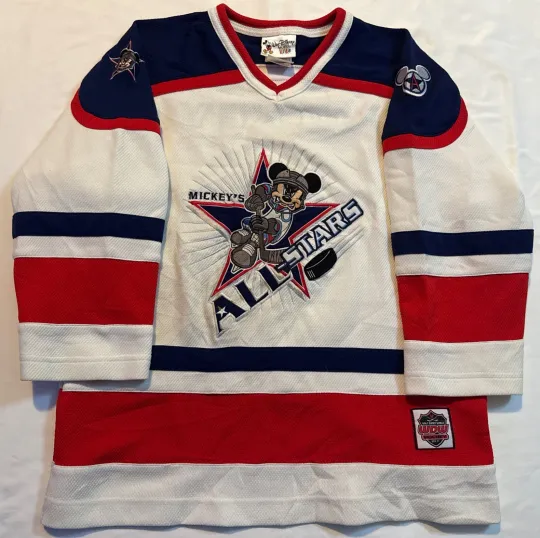 Discover Walt Disney World Mickey’s All Star Hockey Jersey Kids Youth L 10-12 Vintage 90s