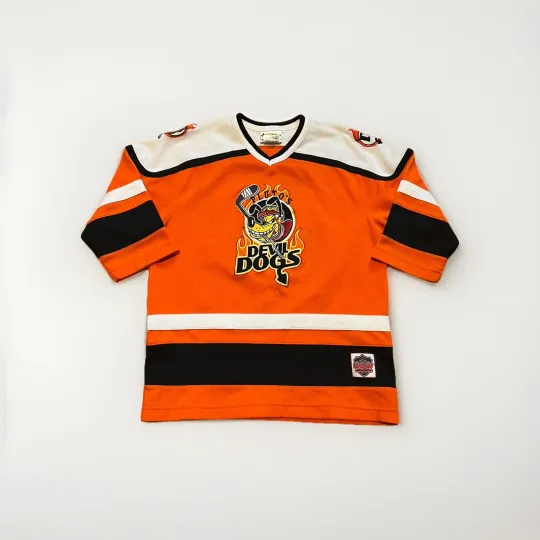 Discover Vintage Y2K Disney Plutos Devil Dogs Orange Hockey Jersey Youth M (7/8) Pluto