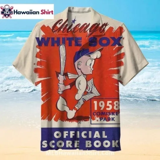 Discover 1958 Comiskey Park Cartoon Chicago Baseball White Team Soxx Aloha Shirt