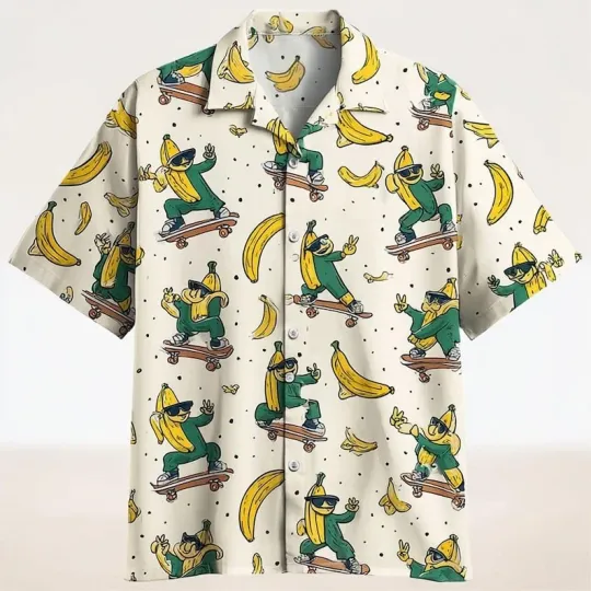 Discover Funny Banana Skateboard Hawaiian Shirt, Summer Aloha Shirt, Vacation Hawaiian Sh
