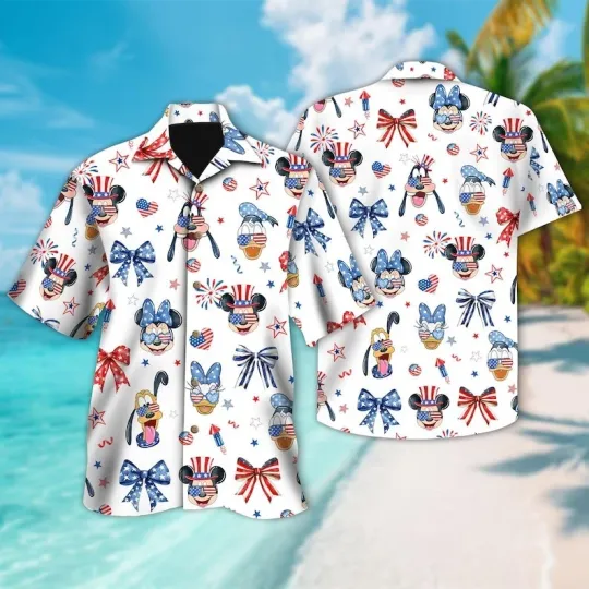 Discover Coquette Bow Mickey And Friends Patriotic Disney 4th Of July Hawaiian Shirt, Wdw