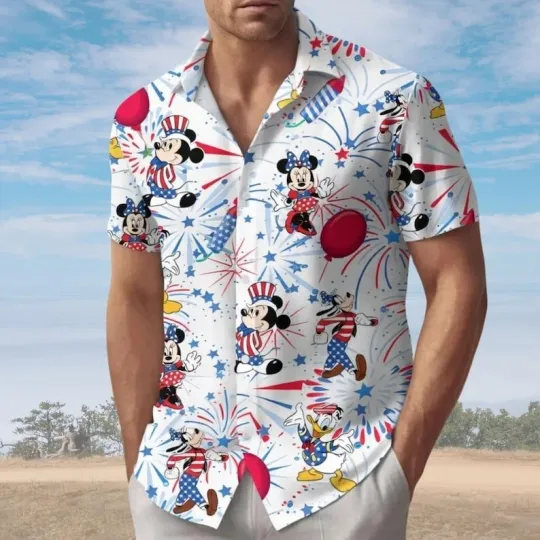 Discover Mickey and Friends Disney Castle Happy 4th of July Hawaiian Shirt, Disney Indepe