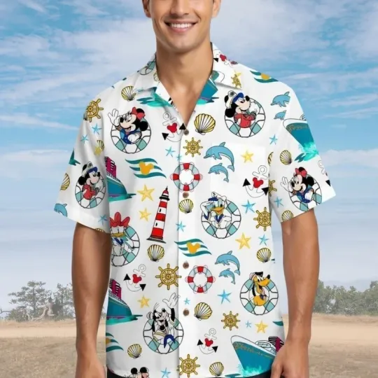 Discover Disney Cruise Summer Beach Hawaiian Shirt, Mickey Mouse Beach Button Shirt, Disn