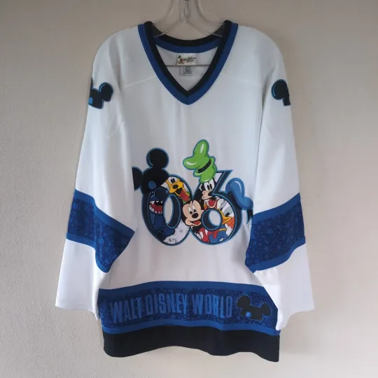 Discover VTG Disney World Men's Hockey Jersey Mickey Mouse Goofy Pluto Donald Stitch 2006