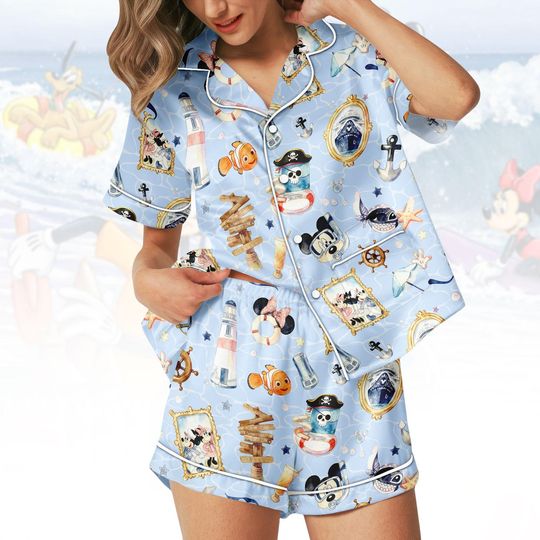 Discover Disney Short PJs Set, Cartoon Pajamas, Mickey Mouse Short Pajama Set, Nautical Pyjama, Gift for Disney Fan