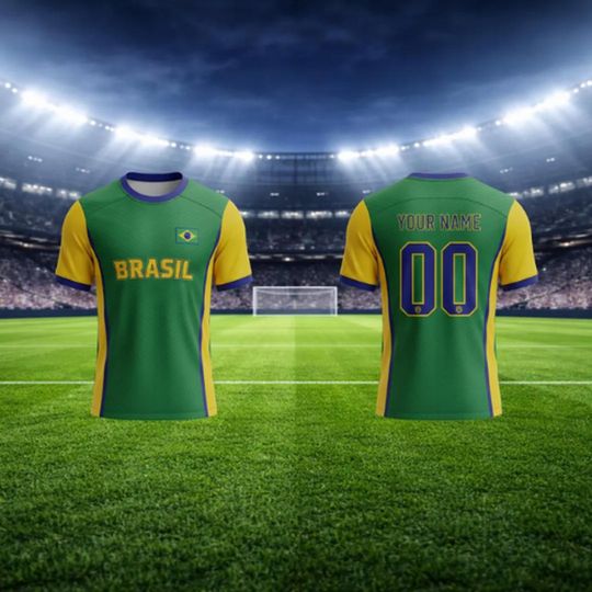 Discover Brazil Custom Name & Number Soccer Jersey Shirt | Personalized Gift