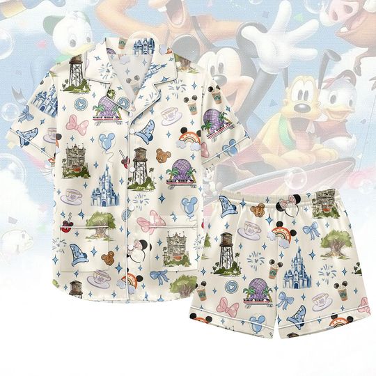 Discover Disney Short Pajamas, Cartoon Pajamas Set, Magical Sleepwear, Park Icons Pajamas, Holiday Gift