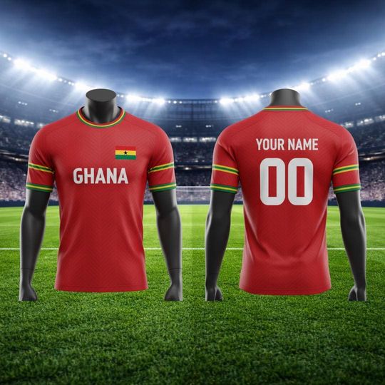 Discover Personalized Ghana Soccer Jersey, Custom Name & Number Football Shirt, Red Black Gradient Fan Kit