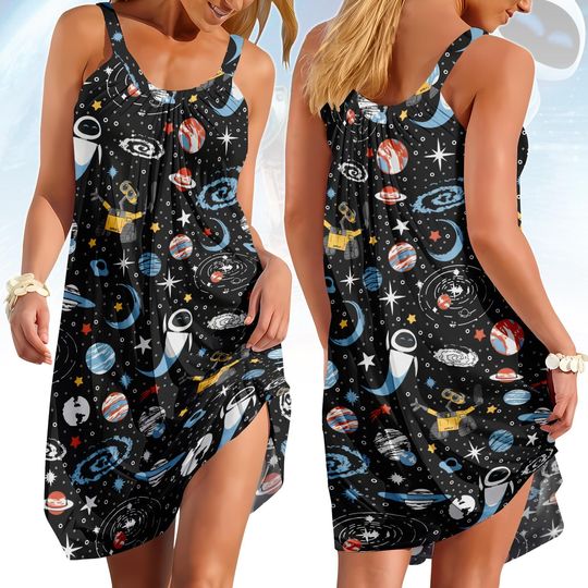 Discover Disney Wall E and Eve In Space Summer Sling Dress, Disney Pixar Fest Dress, Disney Pixar Dress, Disneyland, Disneyworld, Disney Space
