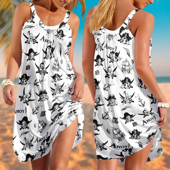 Discover Disney Cruise Pirates Sling Summer Dress, Disney Caribbean Women Dress, Pirates Of Caribbean Dress, Mickey and Friends Pirate Dress