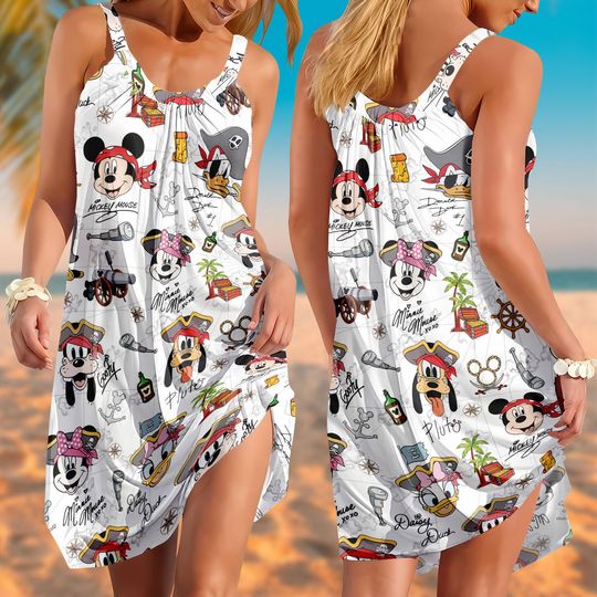 Discover Disney Pirate Mickey And Friends Signature Sling Summer Dress, Minnie Goofy Donald Daisy Pluto Dress, Pirate Disney Cruise Trip Dress