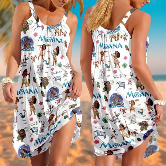 Disney Moana Summer Sling Dress, Maui Moana Hei Hei and Pua Dress, Disney Family Shirt, Disney Princess Summer Dress, Women Dress