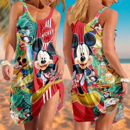 Discover Cute Mickey Summer Sling Dress, Mickey Mouse Casual Dress, Disneyland Beach Dress, Disneyworld Women Dress, Disney Movie Gifts For Her