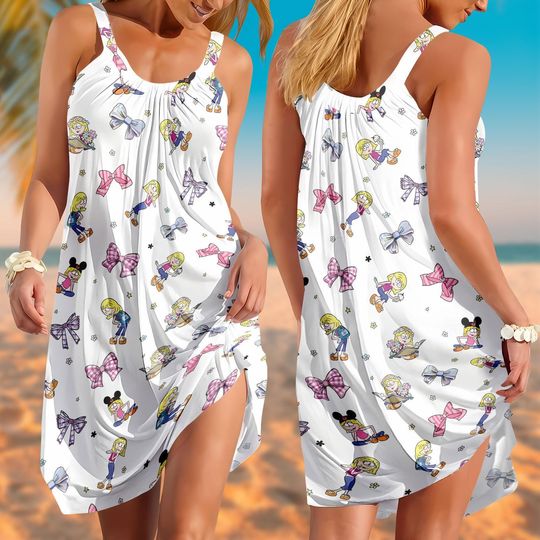 Discover Disney Lizzie McGuire Cotteque Bow Sling Summer Dress, Disney Girls Trip Dress, Cute Lizzie McGuire Wear, Night Dress, Gift For Her
