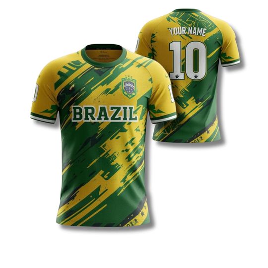 Discover Brazil Flag T Shirt Custom Name Number Brazilian Pride Tee Unisex Yellow Green Gift