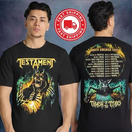 Discover Testament 2026 Thrash Of The Titans Tour T-Shirt North America Double Sided Tee