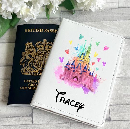 Discover Personalised Disney Castle Balloons Passport Cover, Disney Holiday Accessories