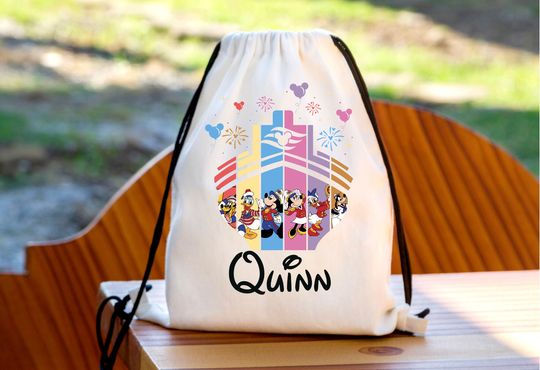 Discover Personalised Mickey & Co Cruise Ship Disney Drawstring Bag, Disney Park Bag