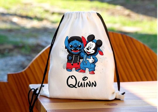 Discover Personalised Stitch & Mickey Drawstring Bag, Disney Park Bag