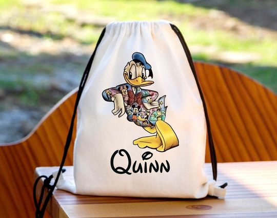 Discover Personalised Donald Duck Drawstring Bag, Disney Park Bag