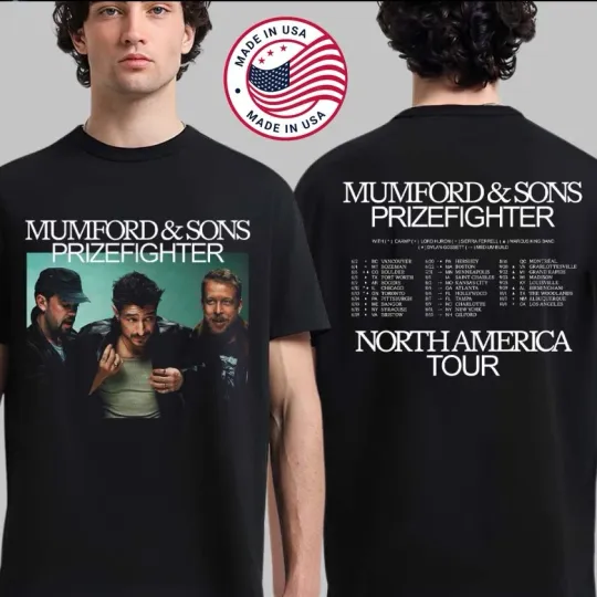 Discover Mumford & Sons Prizefighter North America Tour 2026 City Dates 2 Sided T-Shirt