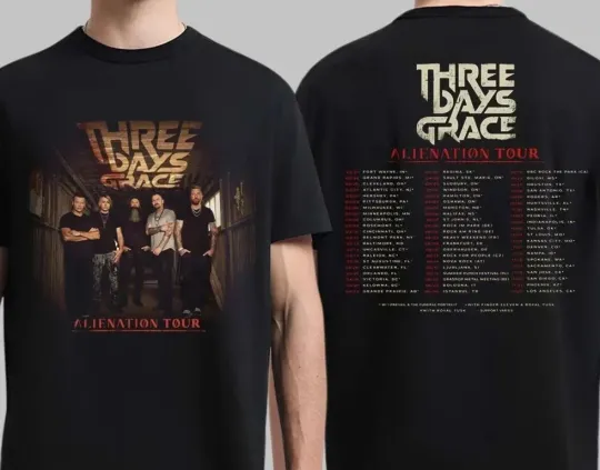 Discover Three Days Grace Alienation Tour 2026 North America Cities Dates 2 Sided T-Shirt