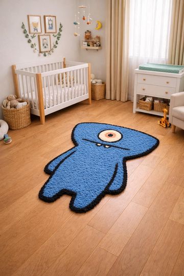 Discover Hand Blue Monster Rug, Cartoon Nursery Play carpet