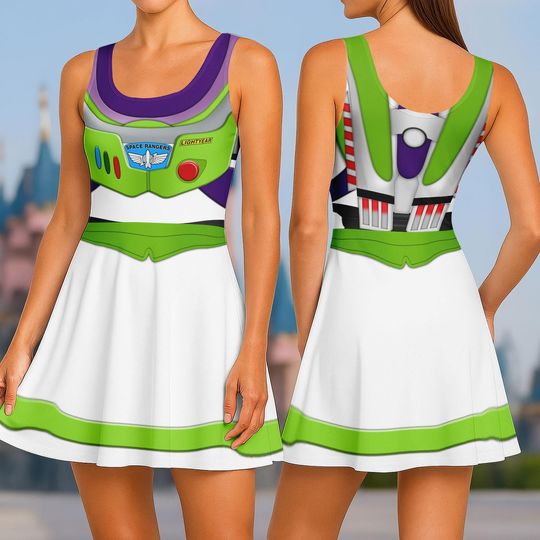 Buzz Lightyear Costume Skater Dress, Disneybound Space Ranger Cosplay Outfit, Disney Running Dress, Toy Story Women Dress, Gift For Her