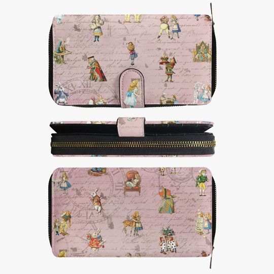 Discover Alice's Adventures in Wonderland Wallet - PU Leather Zipper Snap Tab Purse, Whimsical Fairy Tale Card Holder Clutch, Classic Book Lover Gift
