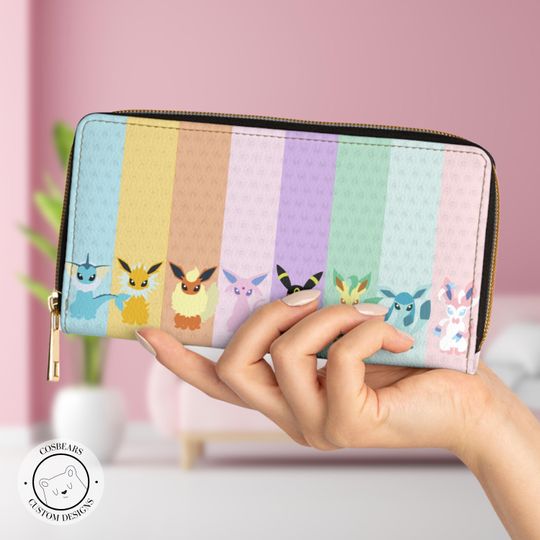 Discover PKM Eeveelution Zipper Wallet - Cute poket mons-Inspired Faux Leather Wallet, womens Eevee purse, Umbreon, Espeon, Leafeon Christmas gift