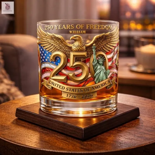 Discover Personalized 250th Anniversary Whiskey Glass USA Patriotic Gift