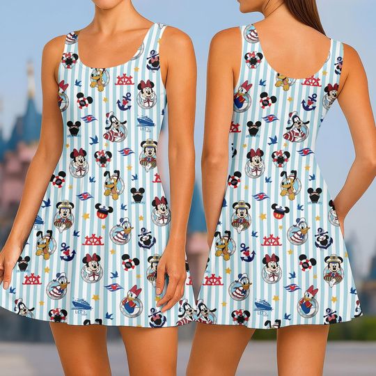 Discover Disney Cruise Tennis Dress Skirt, Mickey Minnie Donald Goofy Skort Dress, Donald Pluto Beach Dress For Women, Disney Cruise Summer Wear