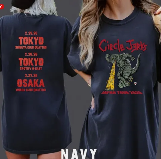 Circle Jerks Japan Tour 2026 Merch god zilla Double Sided T-Shirt