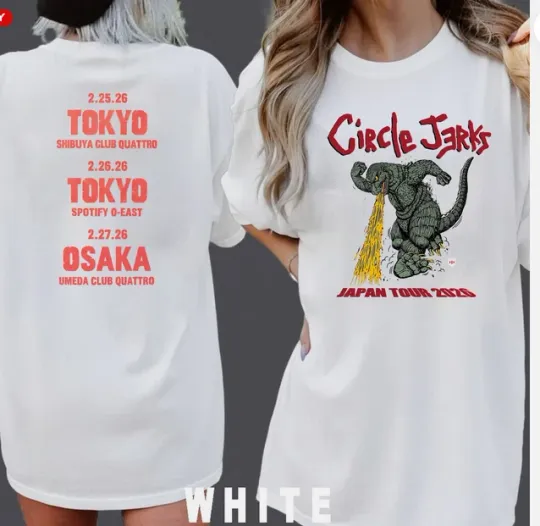 Circle Jerks Japan Tour 2026 Merch god zilla Double Sided T-Shirt