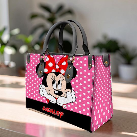 Discover Personalized Cartoon Minnie Head Leather Bag, Disney Mouse Comic Crossbody Tote with Top Handle