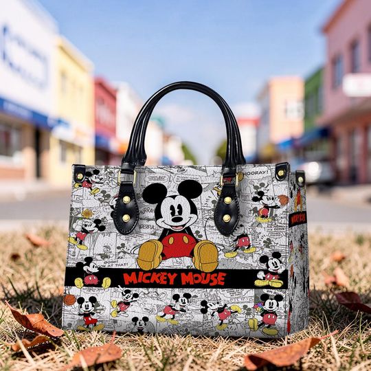 Discover Cartoon Mickey Head Leather Bag, Disney Mouse Comic Crossbody Tote, Top Handle Bag