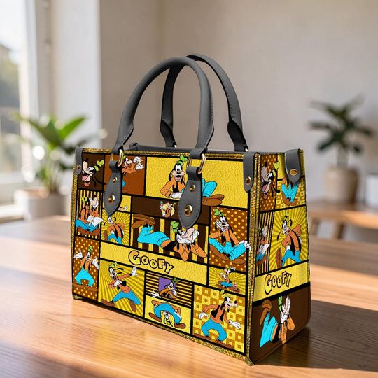 Discover Cartoon Goofy Woman Leather Handbag, Crossbody Tote, Top Handle Bag