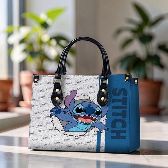 Discover Cartoon Stitch White Leather Handbag, Disney Vacation Crossbody Bag, Vintage Top Handle Bag