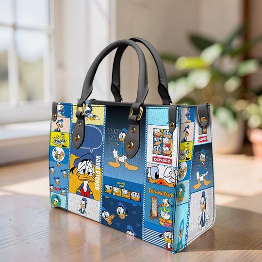 Discover Cartoon Donald Duck Head Leather Bag, Disney Duck Lover, Crossbody Tote, Top Handle Bag