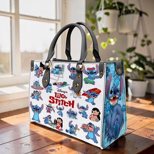 Discover Cartoon Stitch Personalized Leather Handbag, Disney Vacation Crossbody Bag, Vintage Top Handle Bag