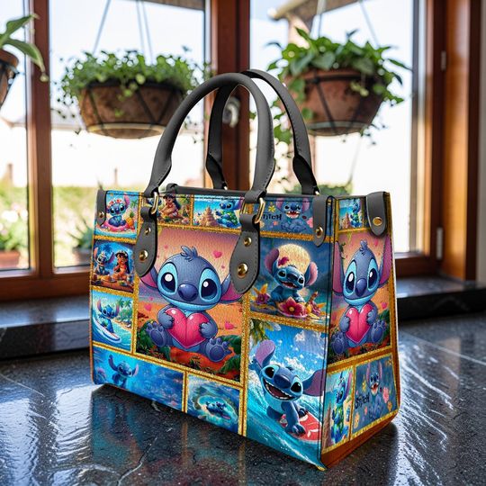 Discover Disney Blue Monster Leather Handbag with Lilo Stitch Vacation Design