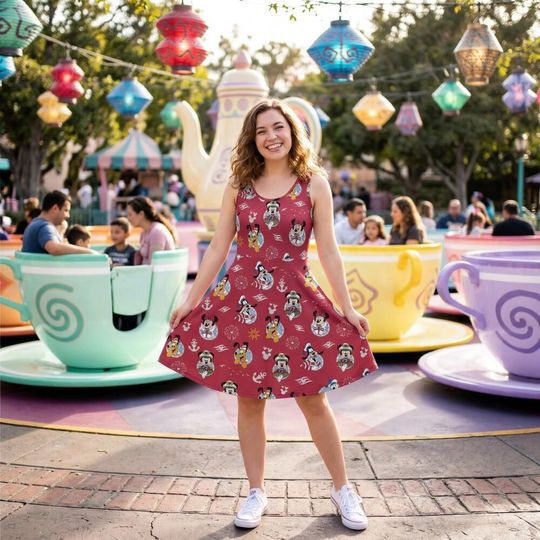 Cruise Red Disney Trip Skater Dress, Disney Mouse Women Dress, Cartoon Summer Dress, Mickey Dress For Her, Magic Kingdom Gift