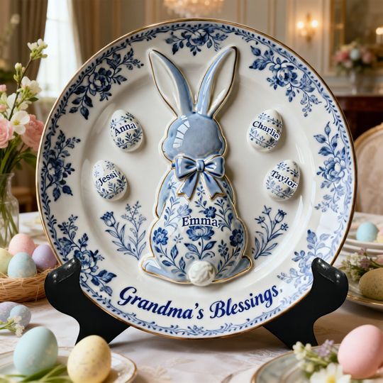 Discover Grandma's Blessing Round Plate - Personalized Easter's Day Gift For Grandma